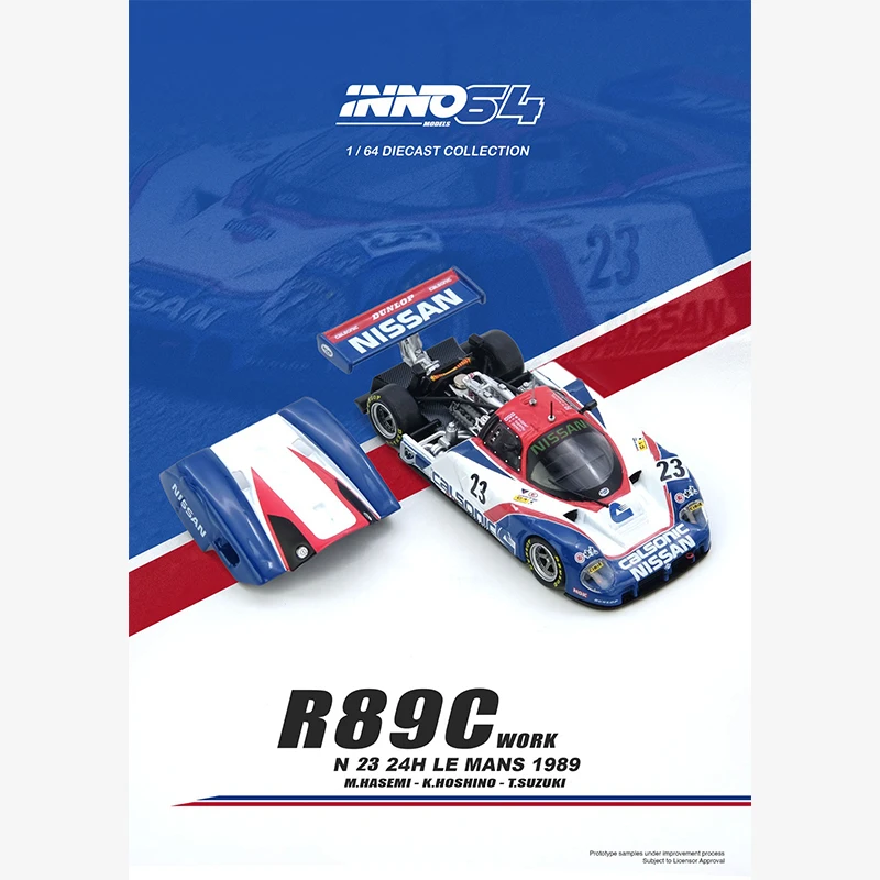 ما قبل البيع INNO 1:64 نيسان R89C لو مان 1989 رقم 23 غطاء محرك السيارة المفتوح دييكاست ديوراما نموذج سيارة مجموعة ألعاب مصغرة