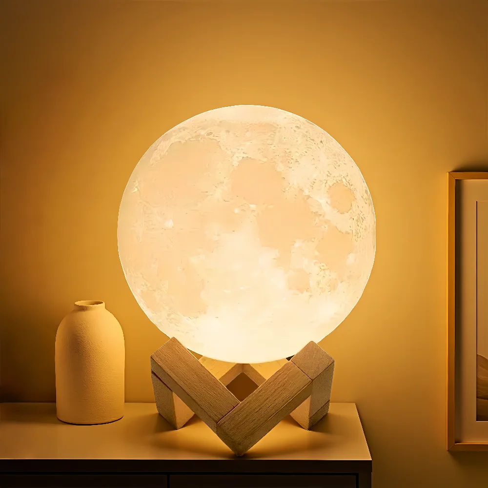 Lâmpada lunar de 8 cm - luz noturna LED com suporte, projetor de céu estrelado alimentado por bateria, presente de decoração de quarto para crianças/adultos