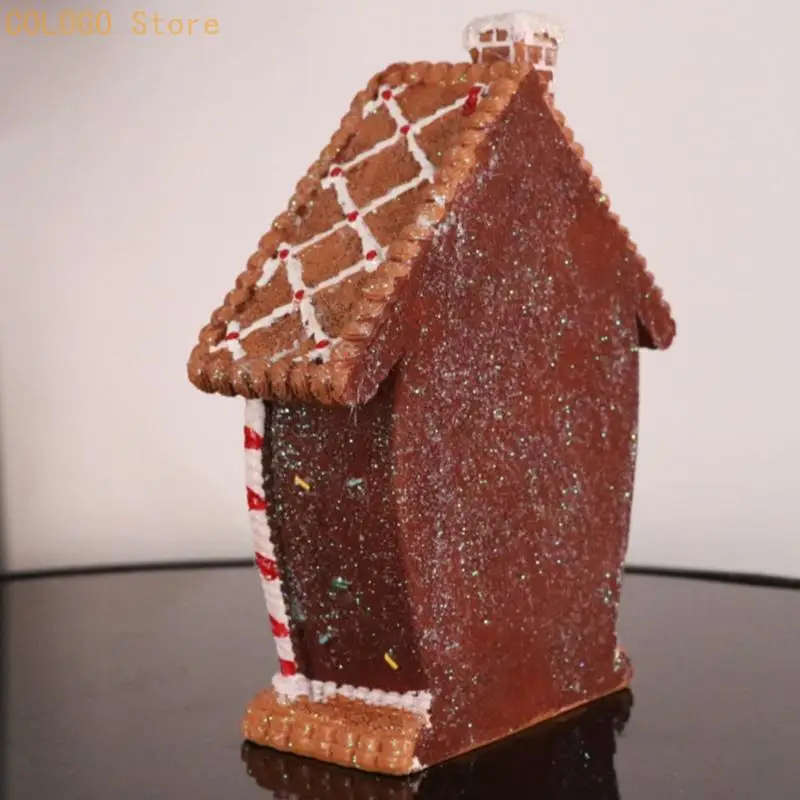 Resin Lighted Christmas Gingerbreads House Decors for Shelf Mantels Entryway D0LD