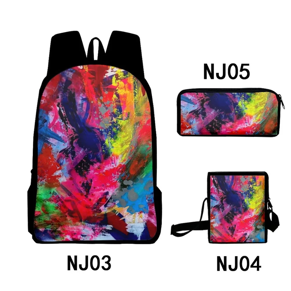 Trendy Tie dye graffiti oil painting 3D Print 3pcs/Set School Bags Laptop Daypack Backpack Inclined shoulder bag Pencil Case