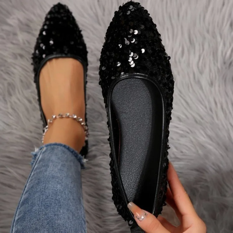 Women Flats Shoes 2024 New Elegant Leather Shoes for Women Comfort Autumn Casual Sneakers Comfortable Glitter Loafers Women