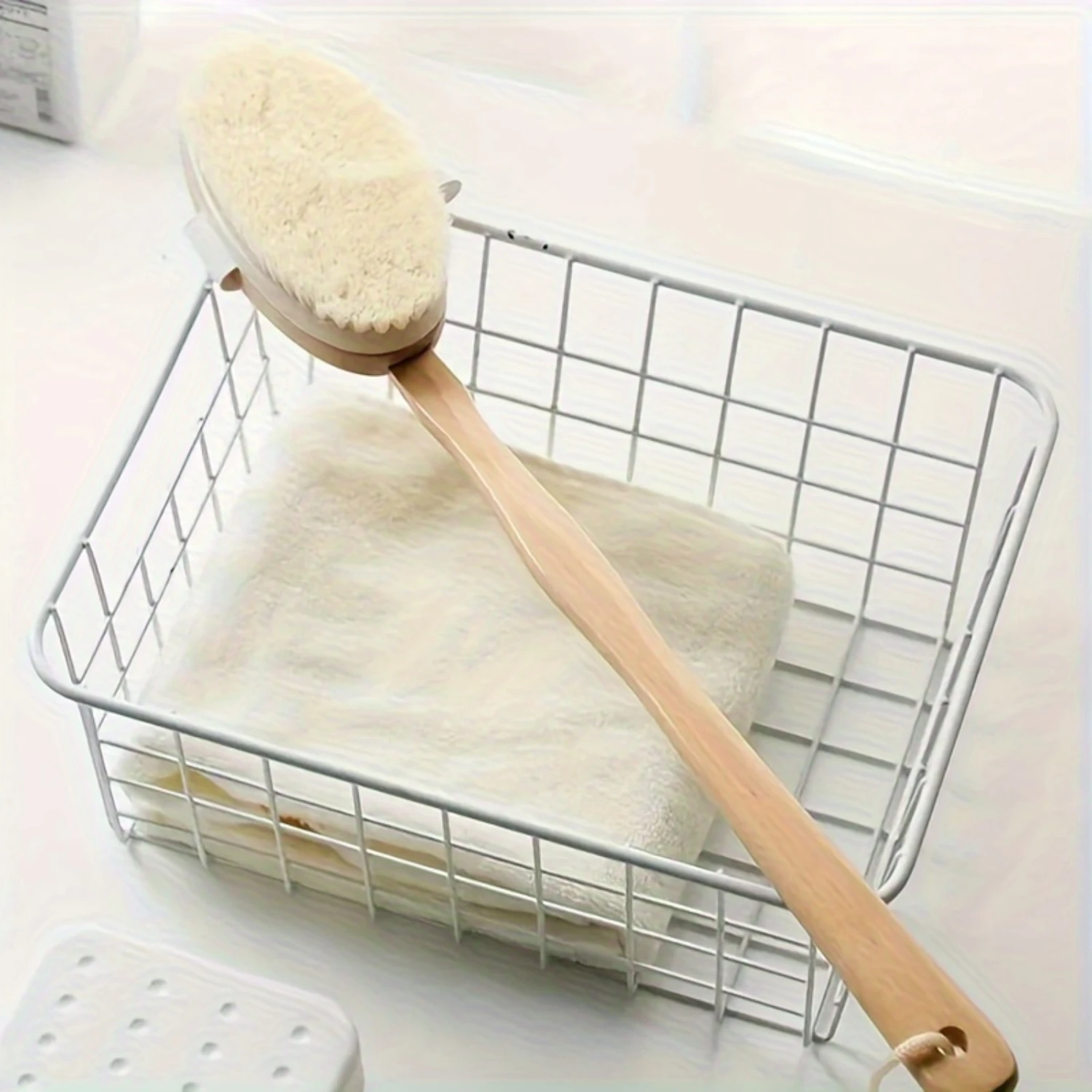 Long Handle Bath Sponge Shower Brush with Soft Natural Bristles - Back Cleaner for Women and Men, No Fragrance or Battery Needed