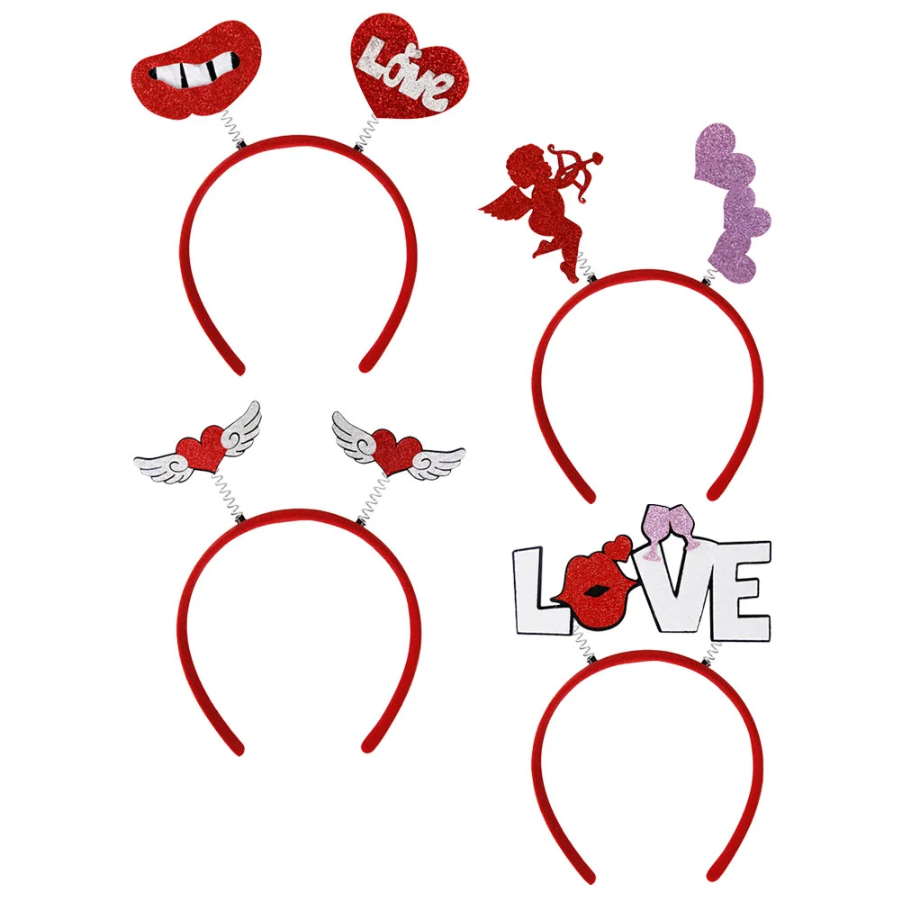 

4 Pcs Decorative Headband Valentine Headpiece Heart Apparel Party Headbands for Adults Women Love Headwear