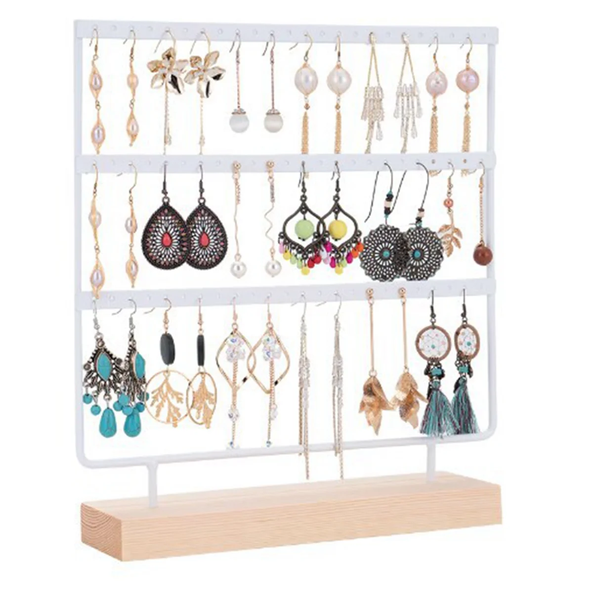 

APB-White 3-Layers 72-Holes Earring Storage Rack Jewelry Display Stand Earrings Necklaces Rings Jewelry Stand