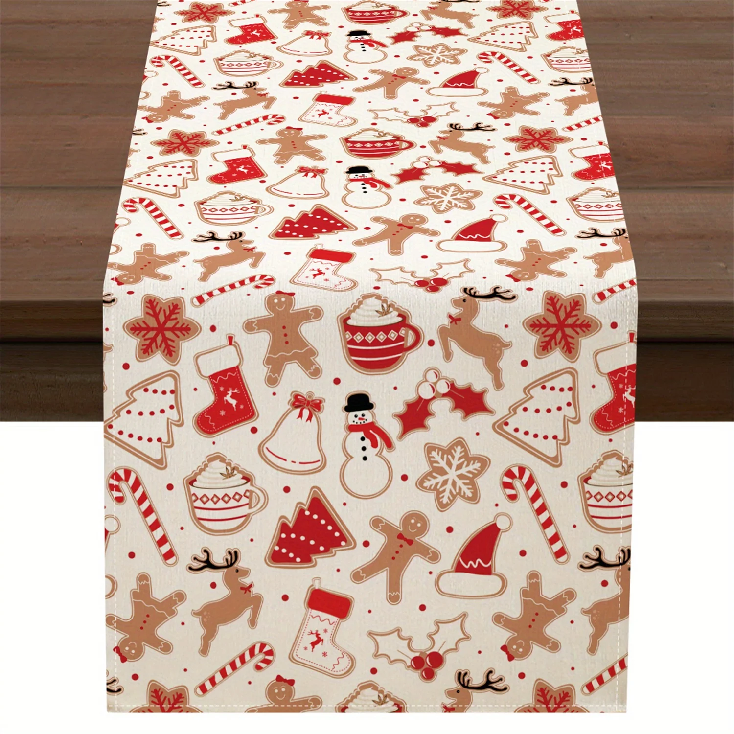 Christmas Table Runner | Playful Snowman Gingerbread Deer Snowflake High-Quality Kitchen Dining Party Decor