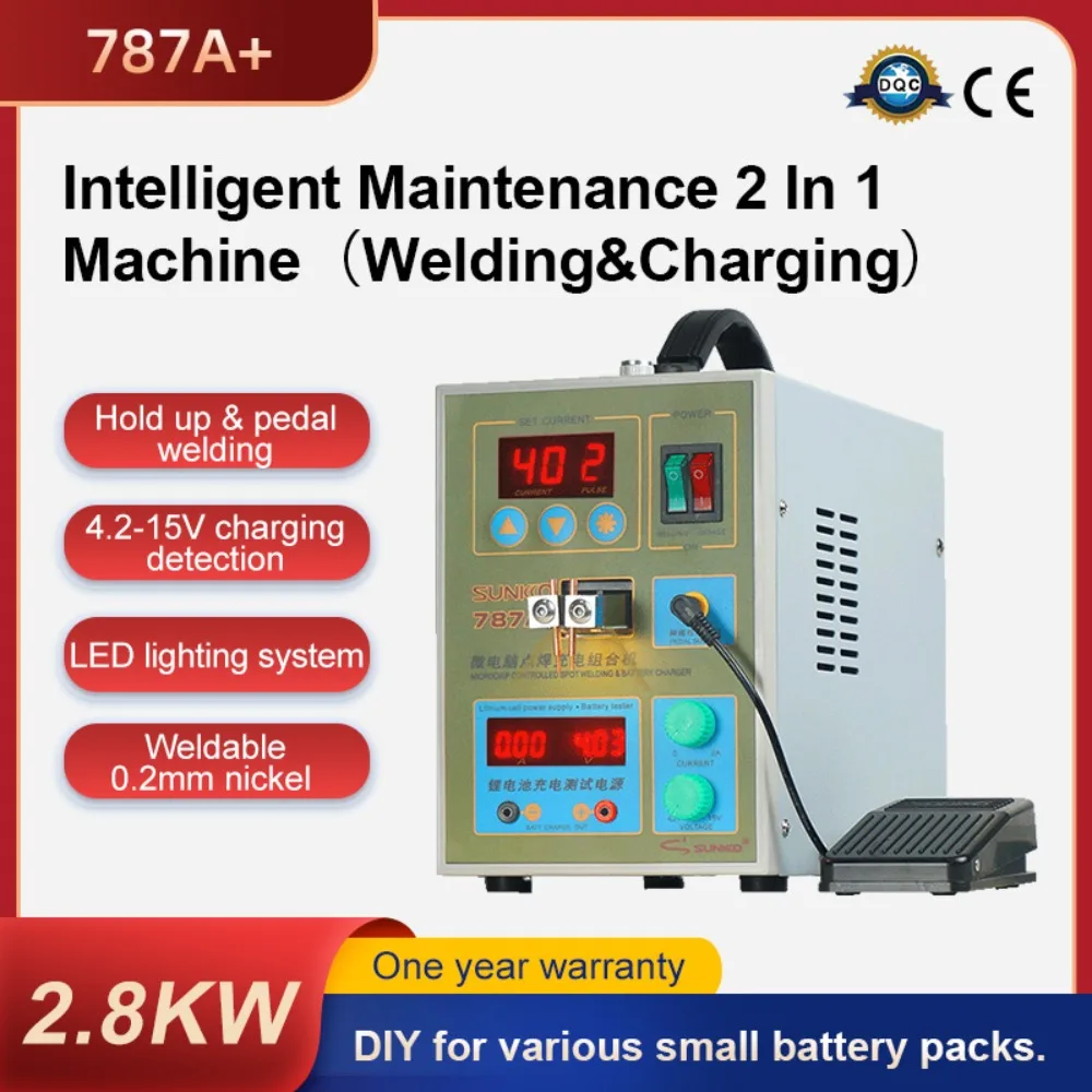 SUNKKO 787A+ Spot Welder 18650 lithium battery test and charging 2in1 double pulse precision spot welding machine LED lighting