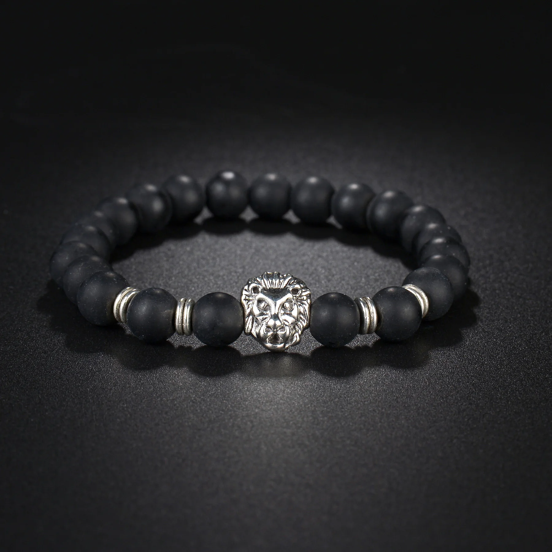 8mm Beads Leopard Lion Head Hematite Bracelet & Bangles Natural Black Stone Charms Bracelets for Women Men Yoga Jewelry Wholesal