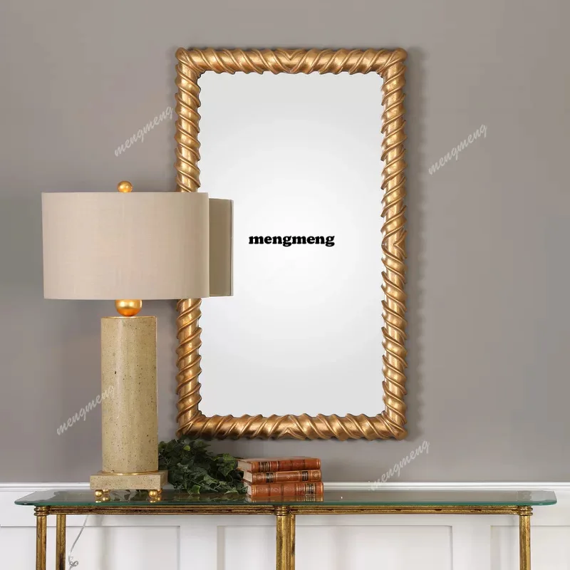 

European retro wood carving bathroom mirror toilet dressing mirror entrance fireplace hanging mirror