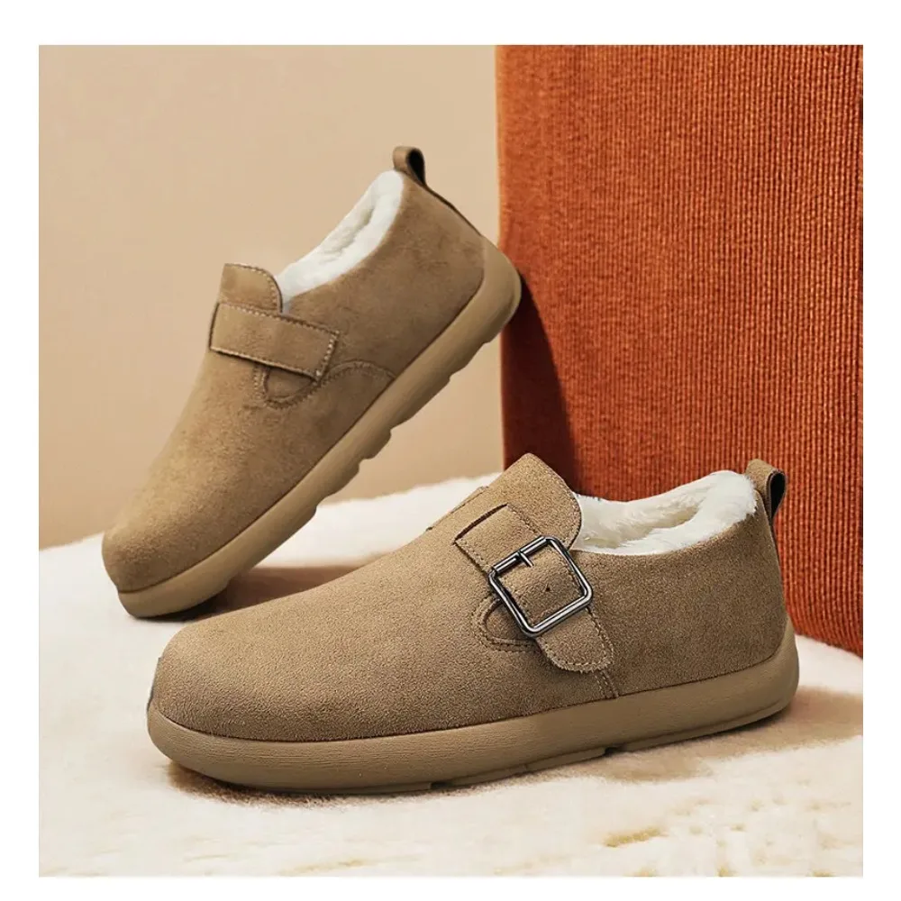 

2025 Winter New Genuine Leather Pure Wool Warm Flat Shoes Solid Color Round Toe Thickened Women's Cotton Shoes