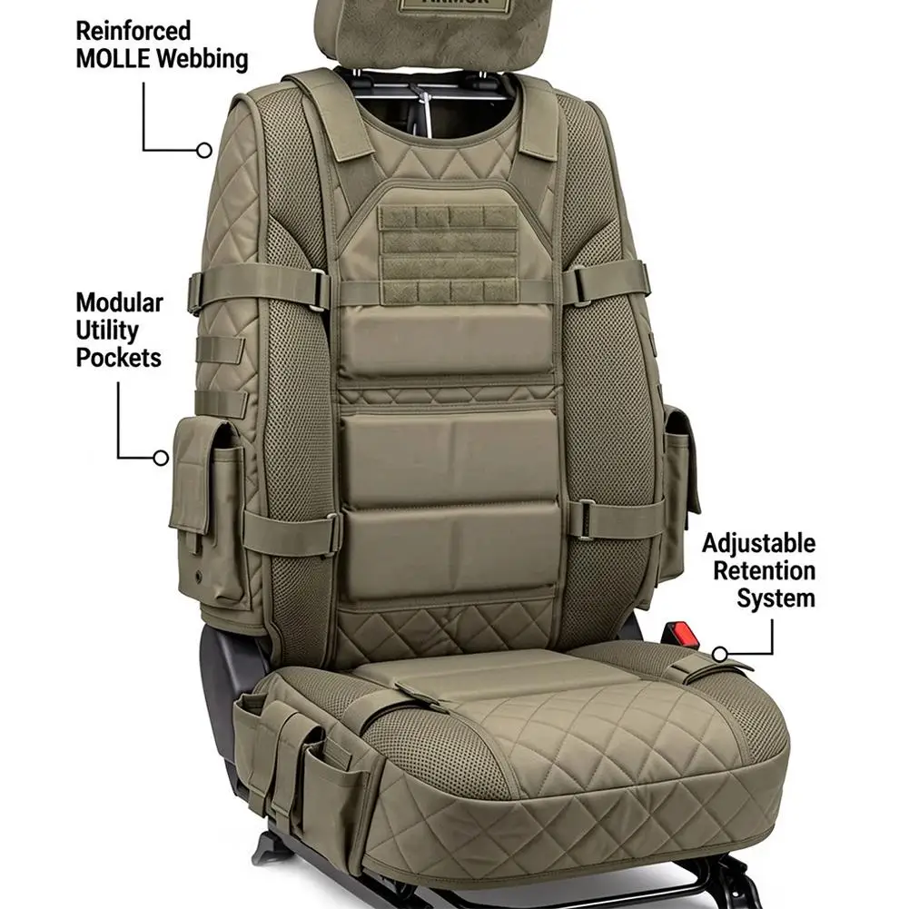 Car Seat Cover Multi Storage Pockets Adjustable Strap Vehicle Seat Protector Wear Dirt Resistant Car Seat Cushion Cover
