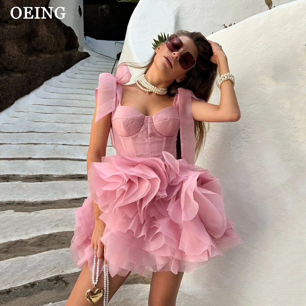 

OEING Custom Color Prom Short Dress Ruffled Organza Above Knee Birthday Party Dresses Sleeveless Cocktail Gown Robes de soirée