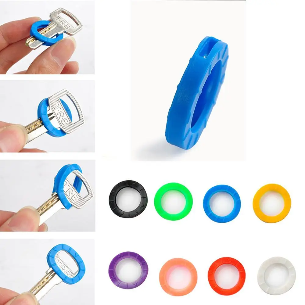 8pcs Hollow Trendy Home Mixed Color 24mm*4mm Silicone Keys Cap Keyring Key Covers