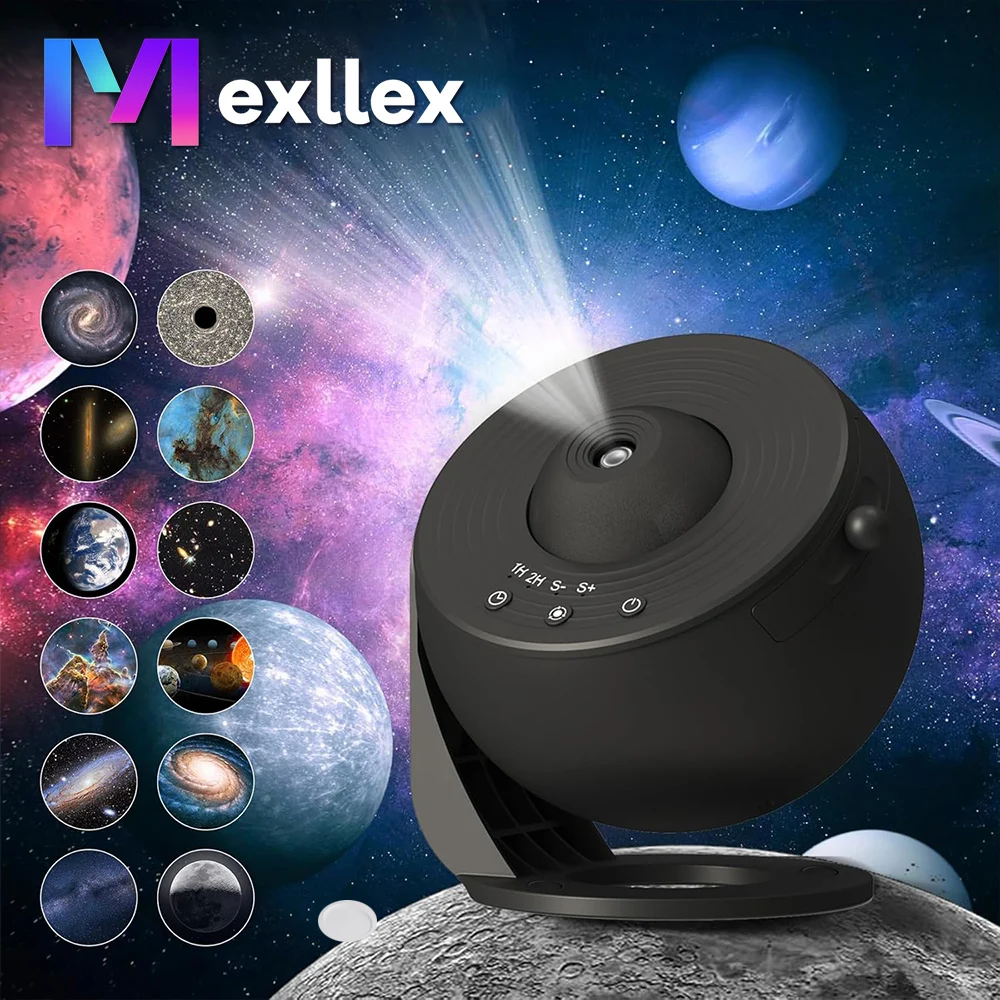 Mexllex HD Starry Sky Globe Galaxy Projection Night Light, Black Planetarium LED Lamp for Bedroom Christmas Birthday Party Gift