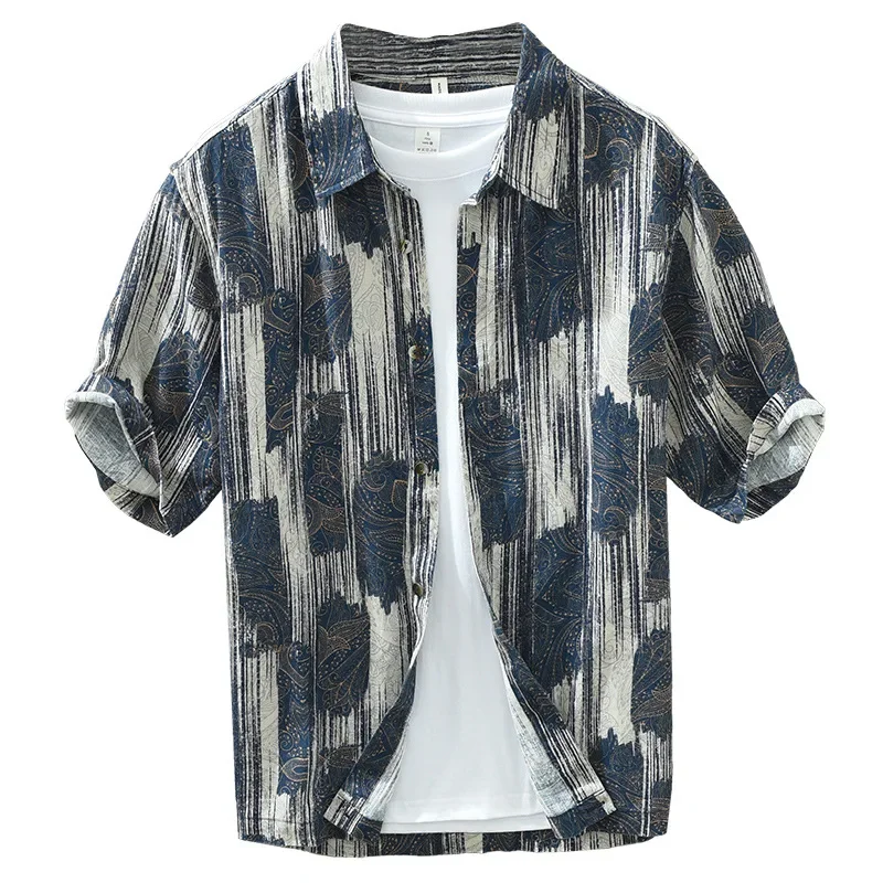 

Tie Dyed Shirt Men's 5/4 Sleeve Casual Trend Personalized Short Sleeve Shirt Hawaii Loose Large Versatile Beach Thin Coat