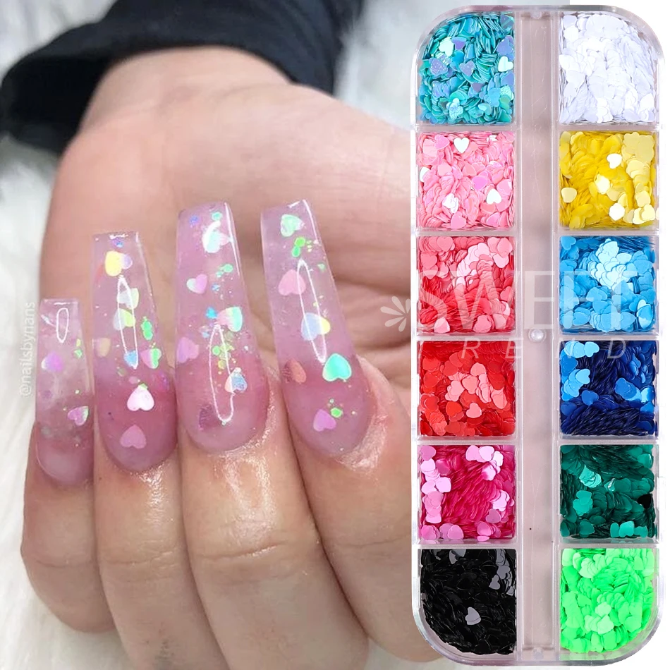 12 شبكة لون الحلوى القلب بريق مسمار الترتر المجسم الملونة الحب القلب رقائق تألق مسمار الفن اكسسوارات الديكور #1