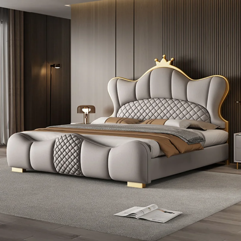 

Elegant King Size Double Bed House Modern Luxury Contact Leather Comferter Bed Villa Wedding Camas Matrimonial Furniture Home