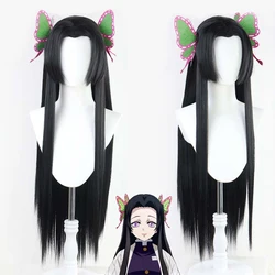 Kochou Kanae peruka Anime Demon Slayer Cosplay Kimetsu nie Yaiba peruka czarne długie włosy motyl nakrycia głowy kobiety Halloween peruki rekwizyty