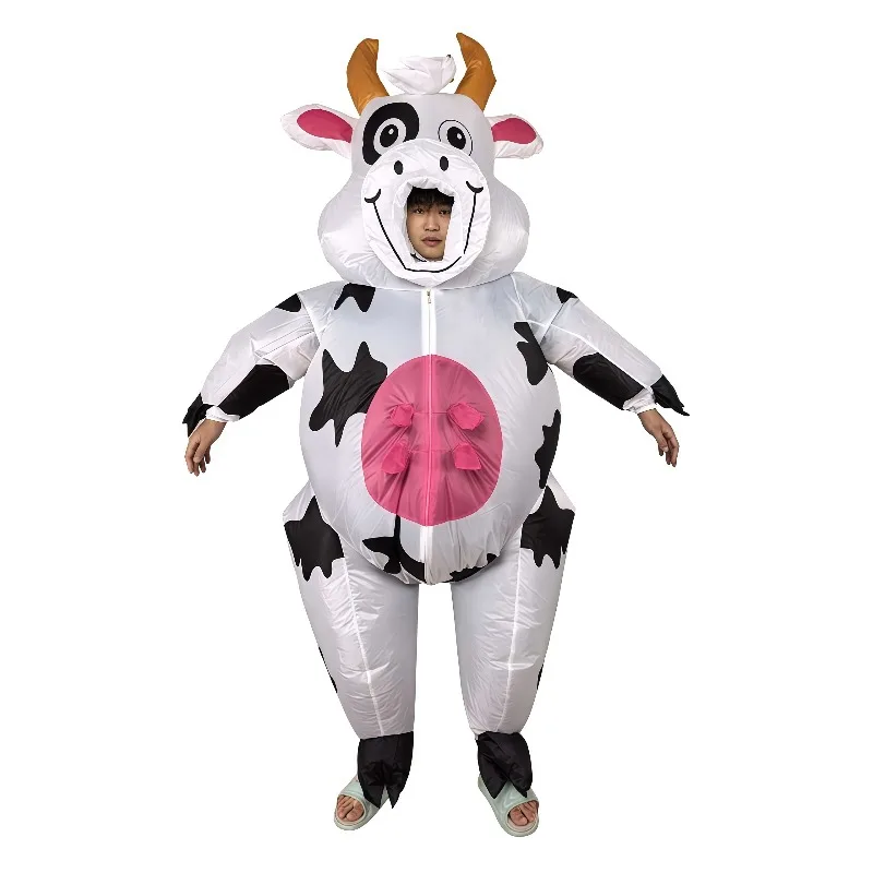 Costume de vache gonflable amusant pour Halloween, combinaison de vache tachetée gonflable pour masquerade, fête d'anniversaire, jeu de rôle, déguisement.