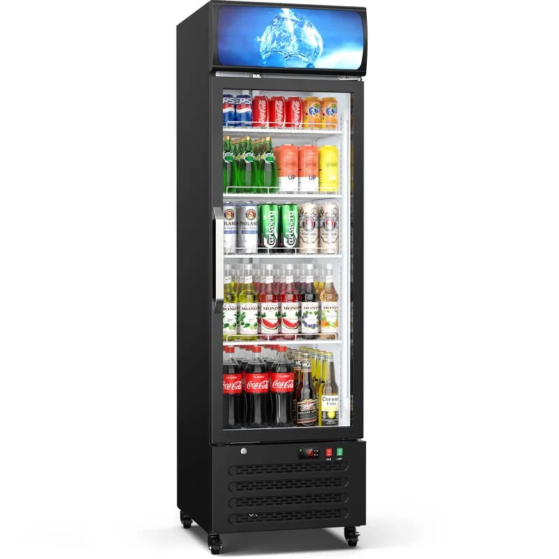 

14.8 Cu Ft Commercial Merchandiser Refrigerator Glass Door Upright Beverage Display Fridge Cooler with Front LED Light for Shop