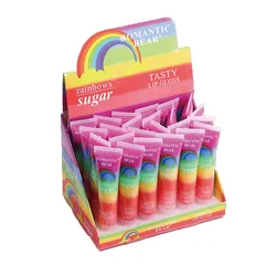 Wholesale 24pcs Lip Gloss Cute Magic Rainbow Sugar Tasty MoisturizingFruit Vitamin Lip Oil Kawaii Girls Students Lips Care Bulk