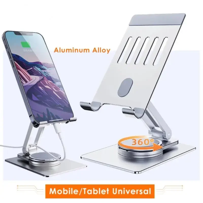 RYRA Aluminum Desktop Phone Holder Stand 360° Rotation Heat dissipation Metal Foldable Bracket For iPad Phone Within 12.9inch