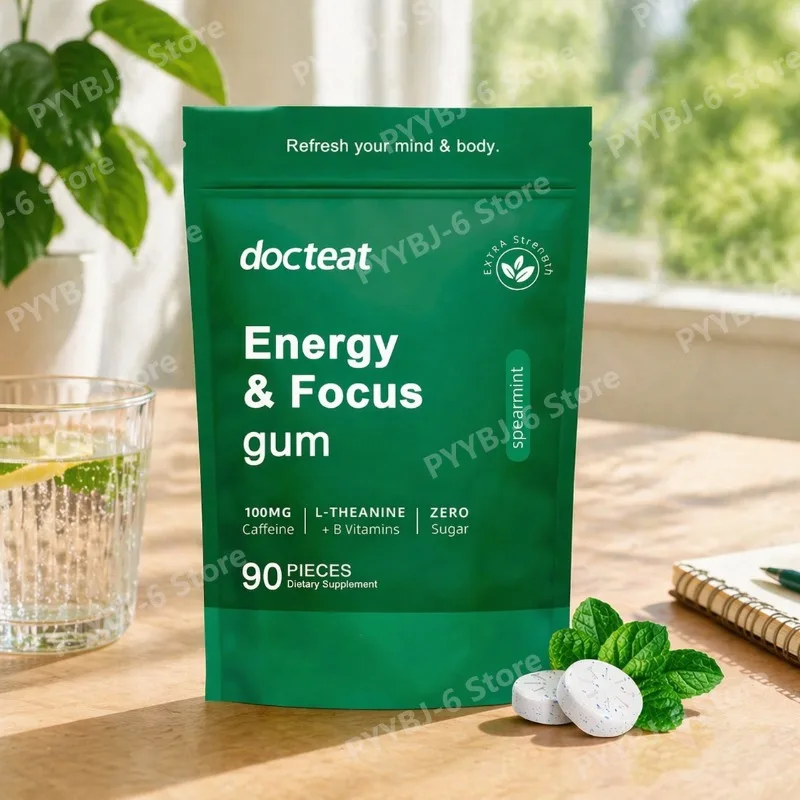 

Жевательная резинка Energy & Focus с кофеином, L-теанином, витаминами группы B и экстрактом зеленого кофе, без сахара, диетическая добавка для взрослых, 90 штук