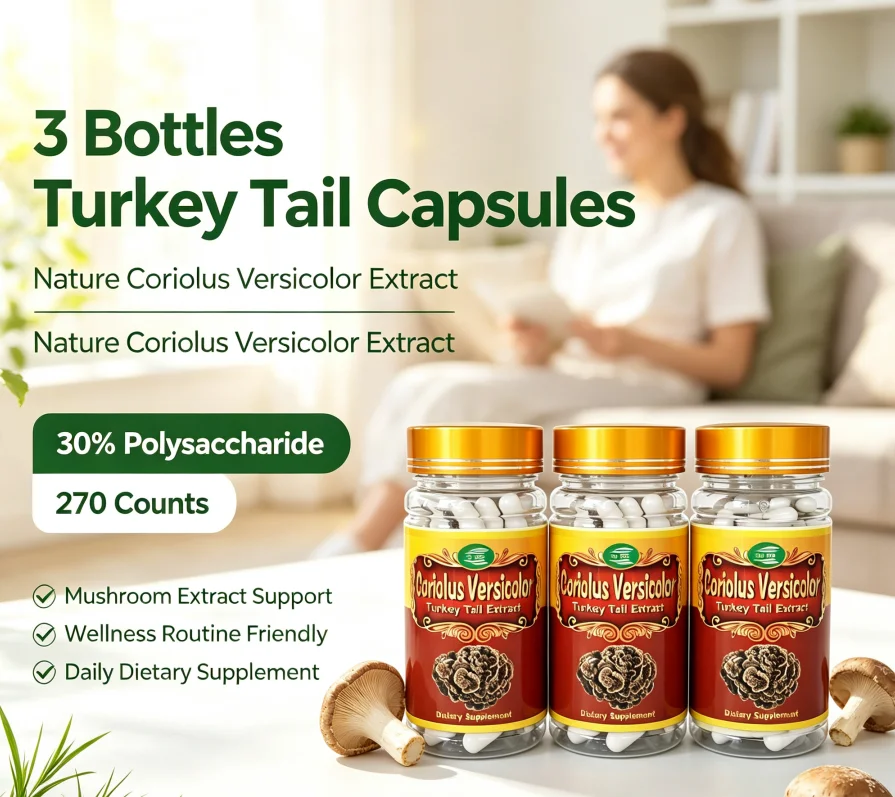 3Bottles Nature Coriolus Versicolor (Turkey Tail) Extract 30% Polysaccharide Capsule 270 Counts.