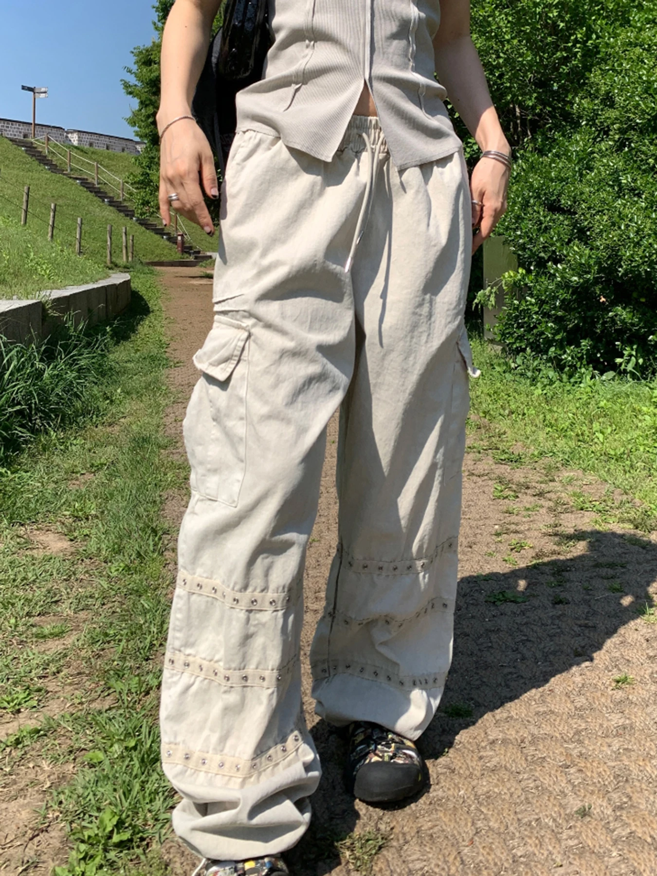 

Weekeep Baggy y2k Cargo Pants Punk Style Loose Low Rise Straight Trouser Big Pocket Patchwork Casual Pants Korean Fashion Capris