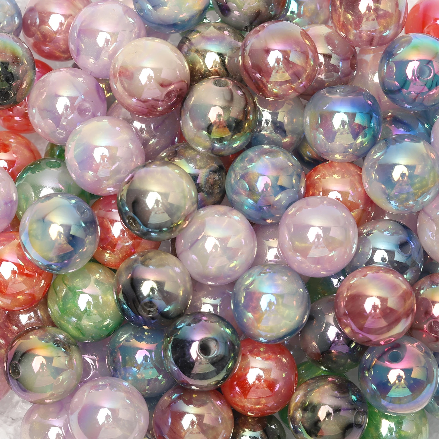 

16mm 10pcs Plating Color Resin Starry Sky Quicksand Round Spacer Beads for Jewelry Making DIY Bracelets Necklaces Accessories