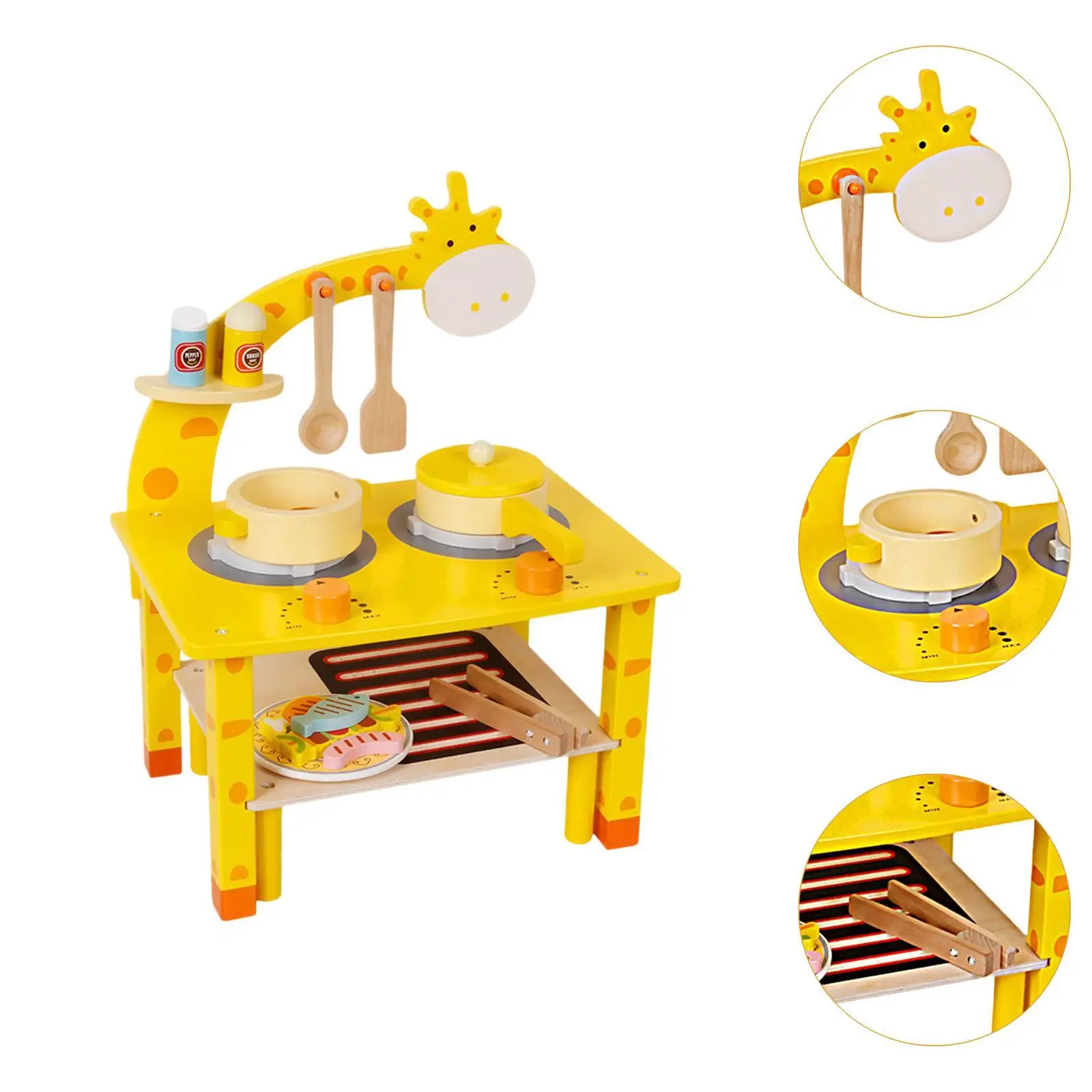 Kids Wooden BBQ Grill Playset, Barbecue Grill Toy, Barbecue Cooking Game, Kitchen Toys Set for Boys Girls, Children