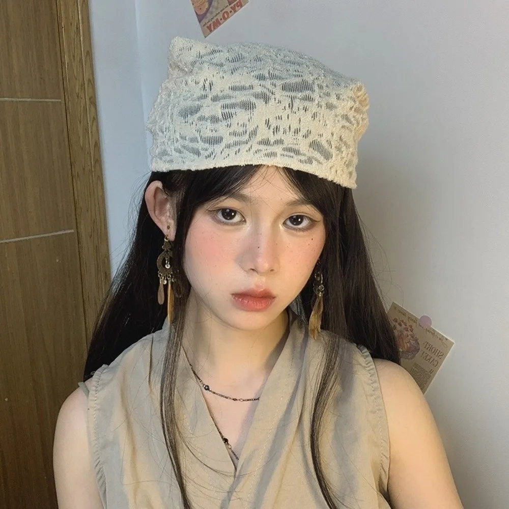 

Polyester Thin Beads Hair Scarf Triangular Shape Thin Beads Triangular Bandana Lace Material Vintage Hair Scarf Daily Accessory