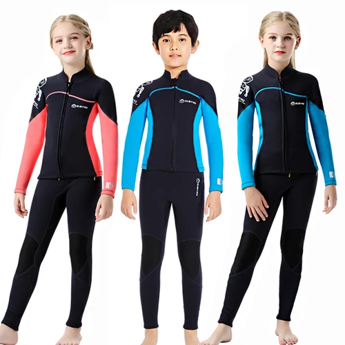 Traje de neopreno completo para niños: traje de buceo de neopreno de 2,5 mm, mantiene el calor, traje de baño profesional de dos piezas para nadar, surfear y playa