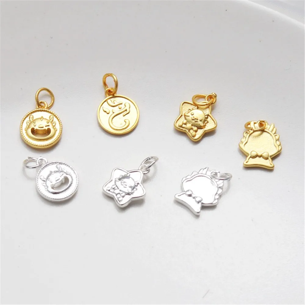 14K Gold-wrapped Cartoon Multi-pendant, Pentagram, Round Dragon Man Bracelet, Necklace Pendant, DIY Jewelry Accessories