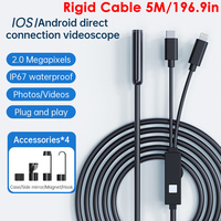 2MP Endoscope Camera IP67 Waterproof 8MM Hard Wire Pipeline Inspection Borescope With 8 Adjustable LED For IOS Andriod Iphone