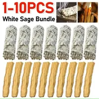 4in Pau Santo White Sage Bundle California Smudge Stick Wand for Spiritual Incense Sticks Burning Aromatherapy Energy Cleansing