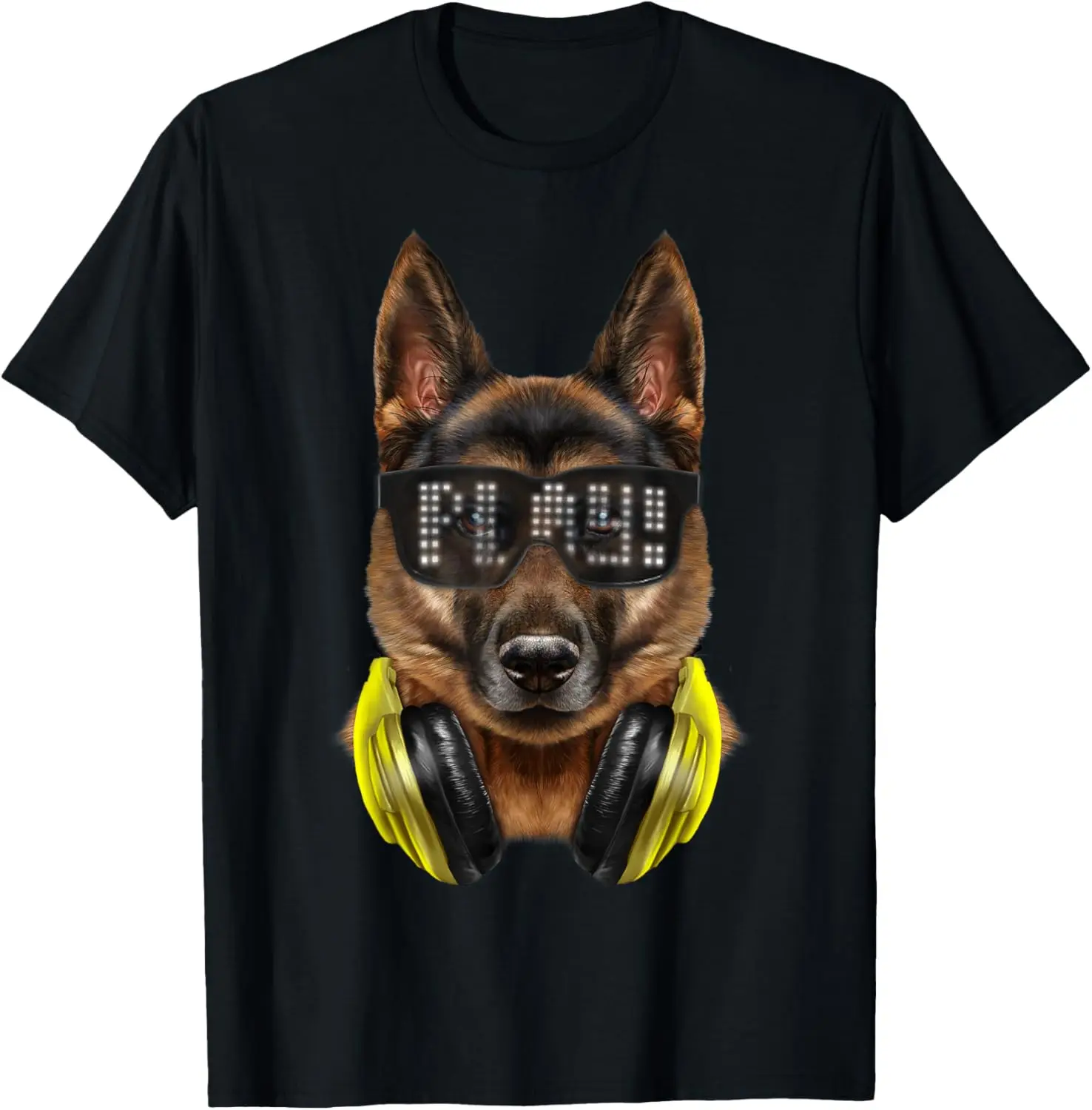 German Shepherd Dog, DJ in LED Sunglass, Headphone, T-Shirt