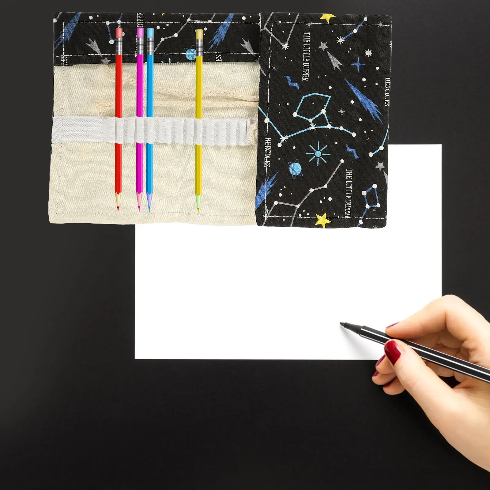 

Large Capacity Pen Bag 36 Holes Night Sky Pencil Roll Up Case ganizer Sketch Pens Holder Student School Supplies Colored Pencil