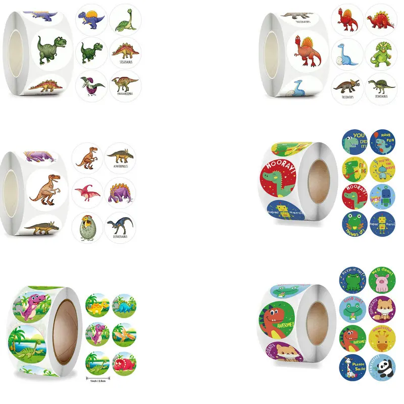 Wholesale Dinosaur Animal Kids Camaraderie School Teacher Gift Reward Stickers Party Fun Cute Self-adhesive Labels 50-500pcs