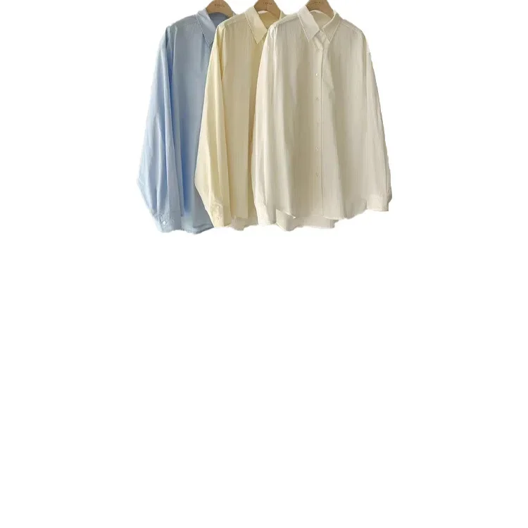 

Spot 2025 spring new Korean version temperament solid color simple lapel single-breasted long-sleeved shirt top