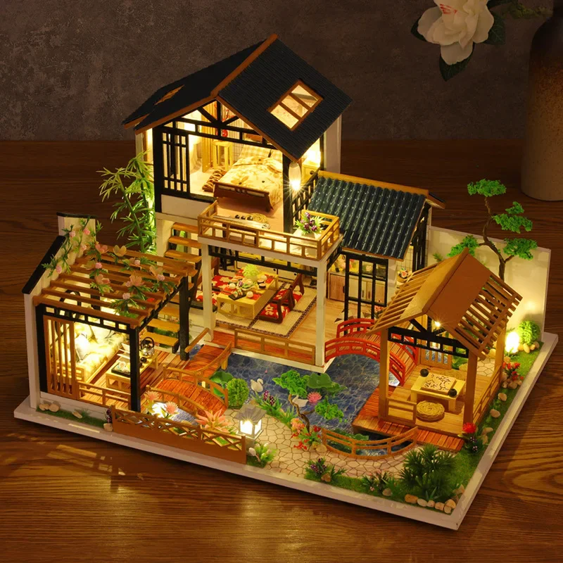 Diy Big Dollhouse Miniatures Doll House Miniaturas Home Bedroom Decoration With LED  Children Birthday Christmas New Year Gifts