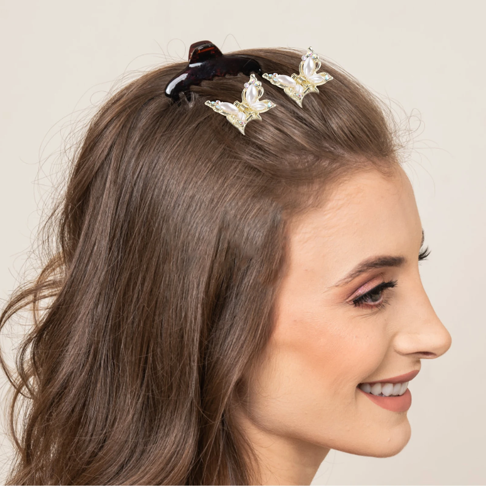 

5pcs Hair Clips for Women Small Butterfly Shaped Alloy Decorative Accessories with Crystal Pearl Mini Size Ideal for Hairstyles