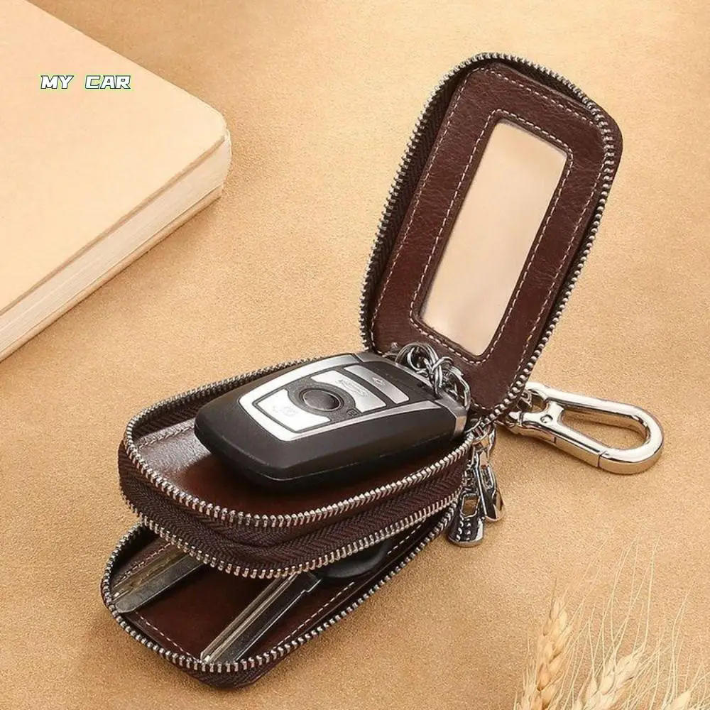 

Fashion Zipper Double-Layer Key Case Storage Bag Portable Car Key Case PU Mini Key Organizer Pouch Male
