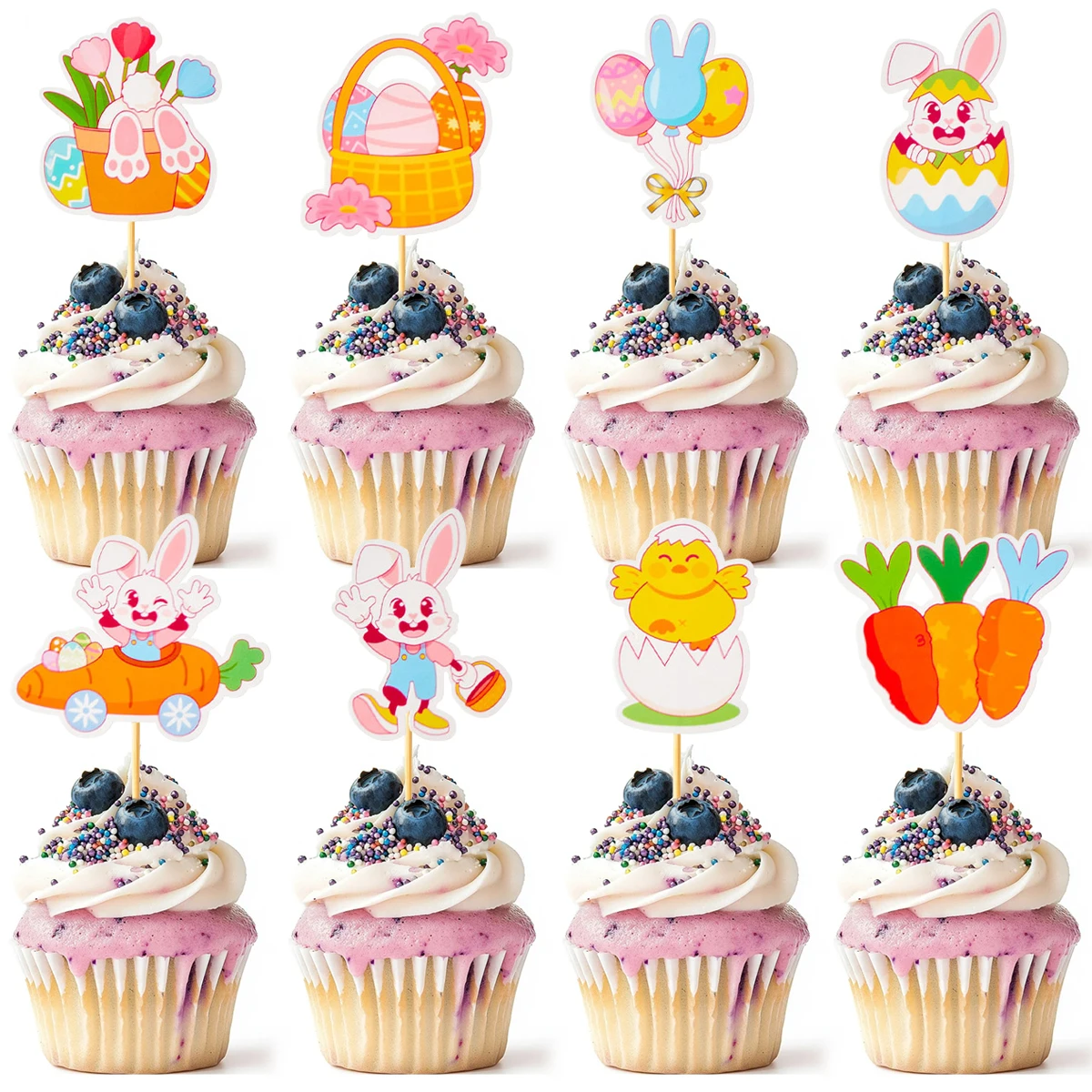 6 Stück Oster-Cupcake-Topper, Niedliche Hasen-, Ei- und Küken-Kuchendekoration für Oster-Party-Deko, Geburtstag, Babyparty, Kuchendekoration Zubehör