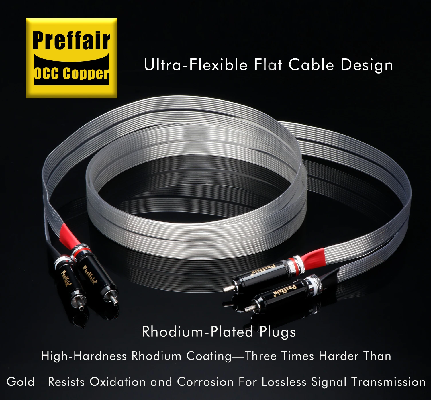 2RCA Cables 7N OCC Silver Plated Flat Belt Interconnect Audio Cable for Speaker Box HDTV TV DVD AMP