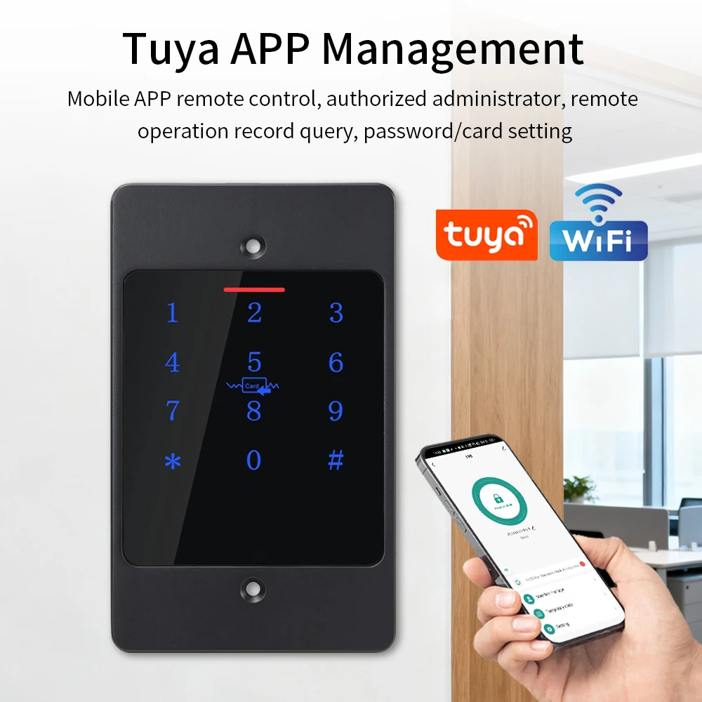 Tuya Wifi Standalone Access Control RFID Keypad Metal IP67 Waterproof Backlight Opener Embedded installation Concealed in Wall