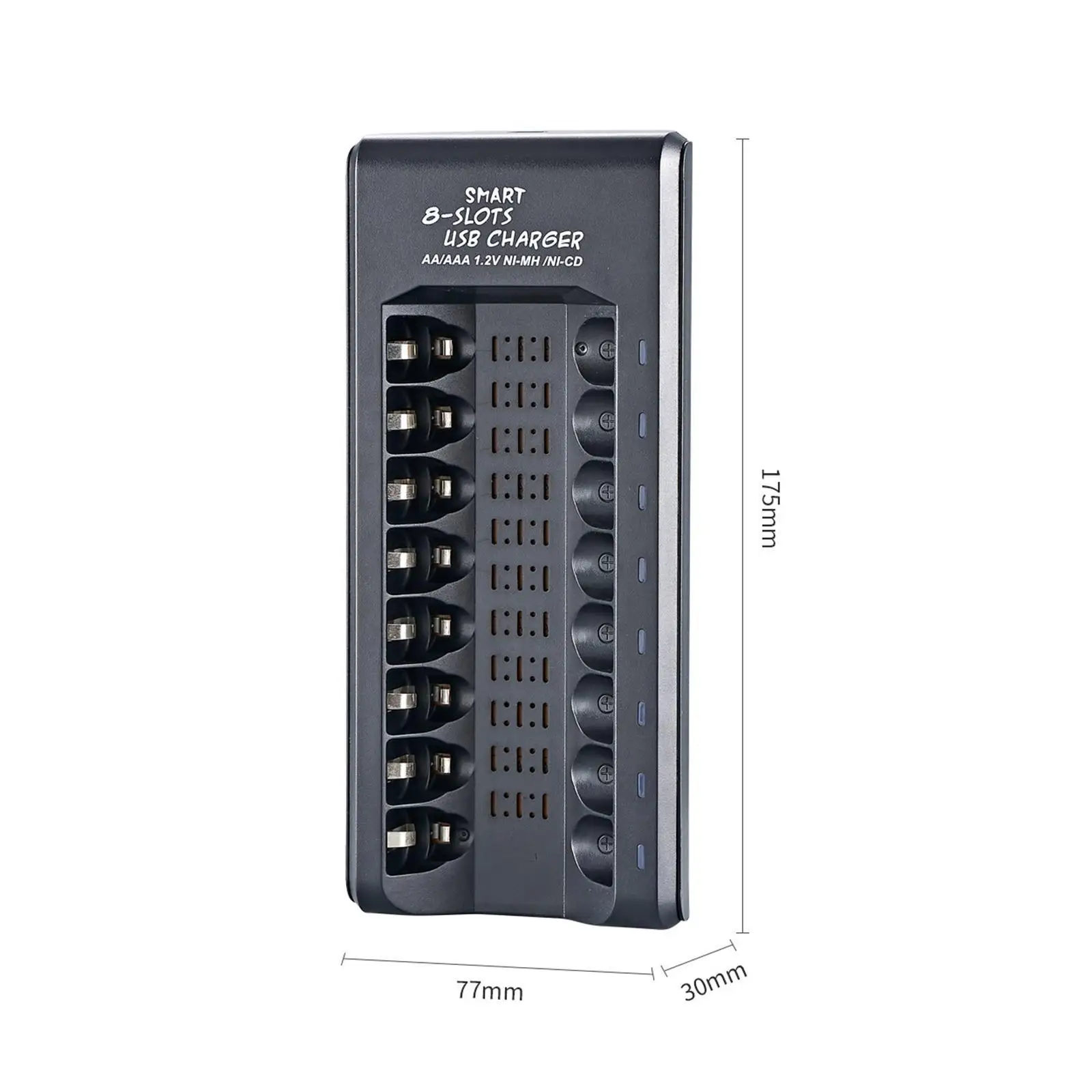 Carregadores de bateria recarregáveis pretos com indicador LED, pequenos em tamanho, nunca fora do poder novamente