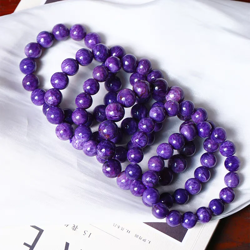 

Natural Purple Charoite Bracelet Round Beads 12mm Russia Big Size Charoite Pattern Fashion Stone Gemstone Women Men AAAAA