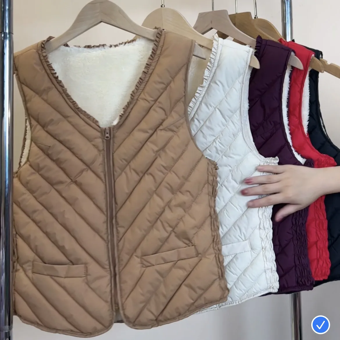 Women's Fleece Lined Thickened Vest Cotton down Lightweight Slim Fit Inner Wear Autumn Winter New Style Warm Close Fit Jacket