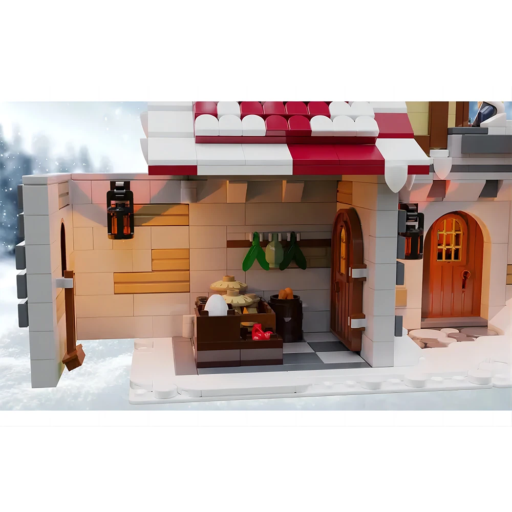 Moc Architectuur City Hot Sale Kerst Street Scene Taverne Onder De Sneeuw Creatieve Sneeuw House Model Diy Toy Boy Nieuwjaarscadeau