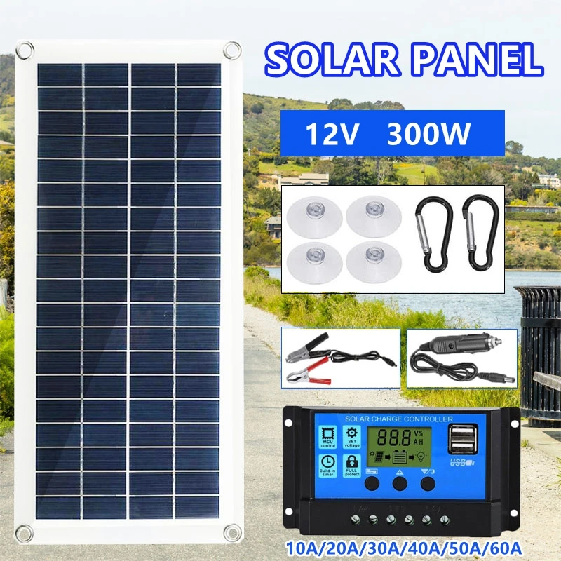 300W Flexible Solar Panel 12V-18V Battery Charger Dual USB With 10A-60A Controller Solar Cells Power Bank for Phone Car Yacht RV